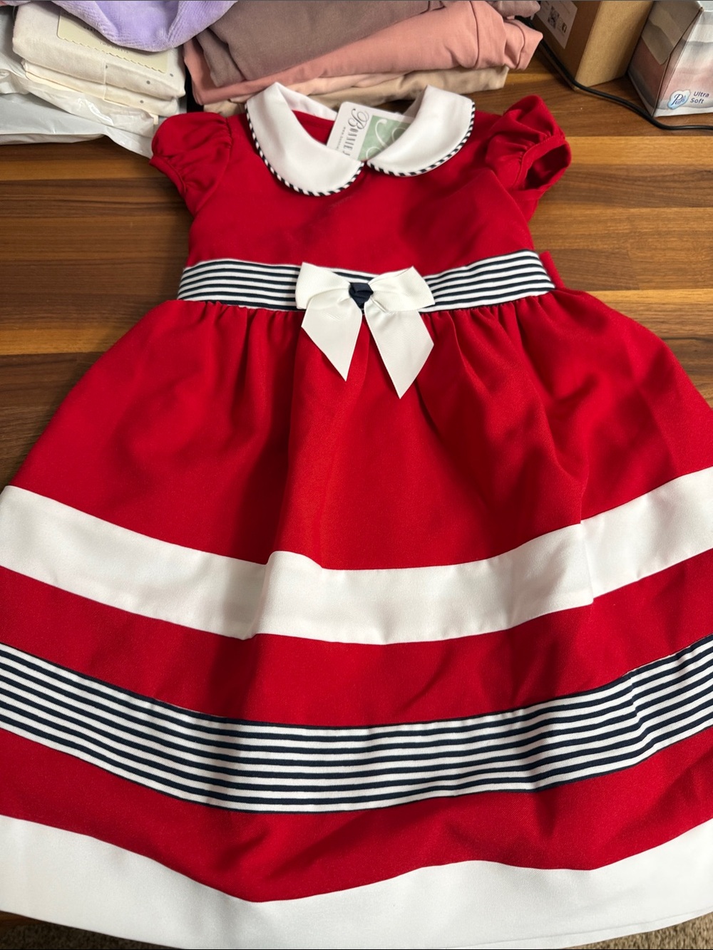 Bonnie Jean Girls 4T Red Navy White Sailor Nautical Dress Bow NWT Patriotic